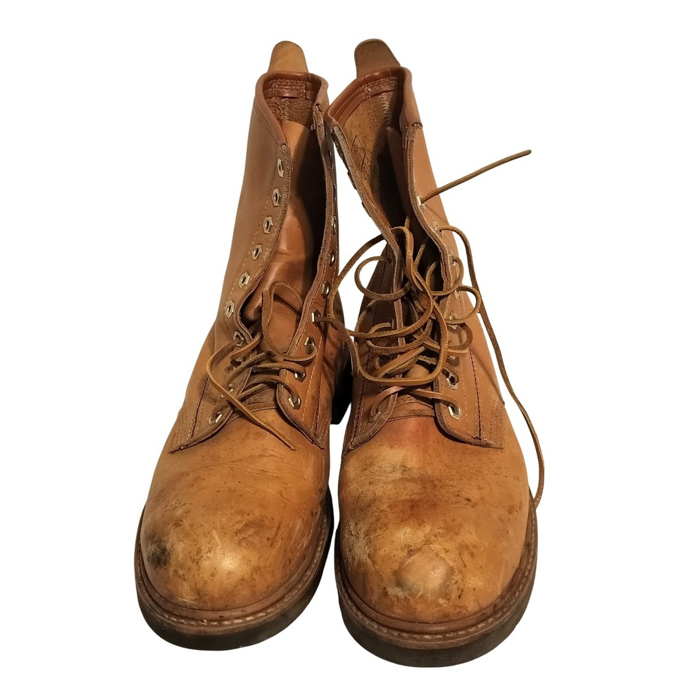 Texas Steer Tan Leather Work Boots Size 12 Vintage ANSI Safety Toe Oil Resistant